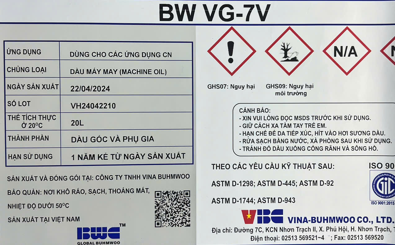 Dầu máy dệt VBC BW VG-7V